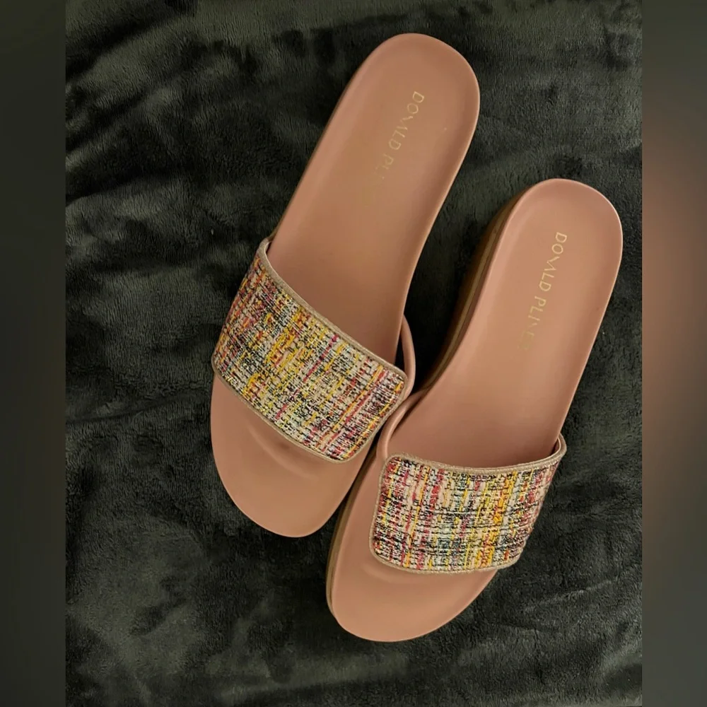 Donald J. Pliner Pink Multicolor Pink Tweed Slide Sandals Ladies Size 10. - Picture 5 of 15